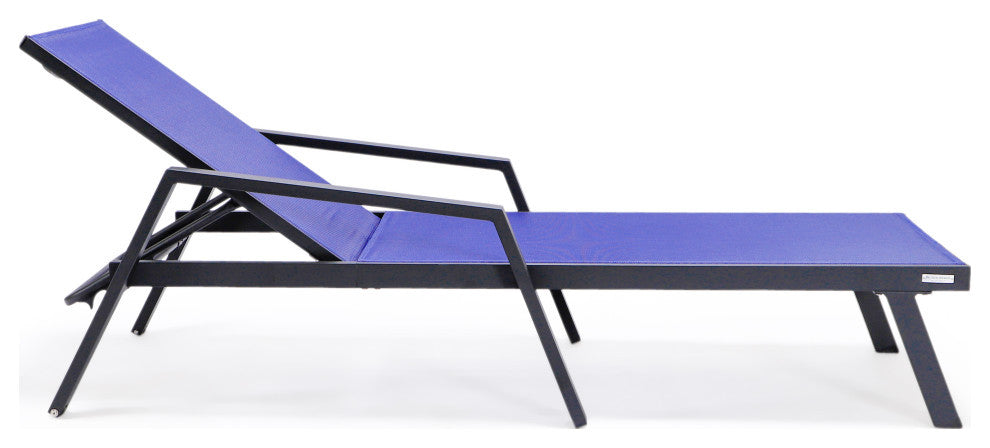 LeisureMod Marlin Outdoor Patio Stackable Chaise Lounge Chair with Arms Set of 2, Navy Blue