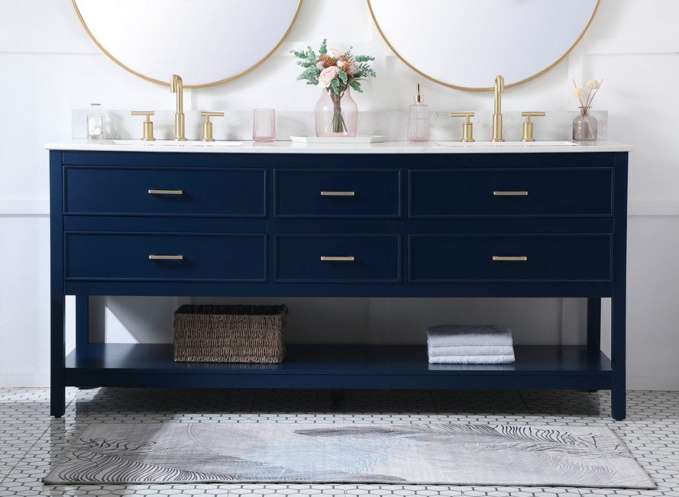 Elegant VF19072DBL-BS 72"Double Bathroom Vanity, Blue With Backsplash