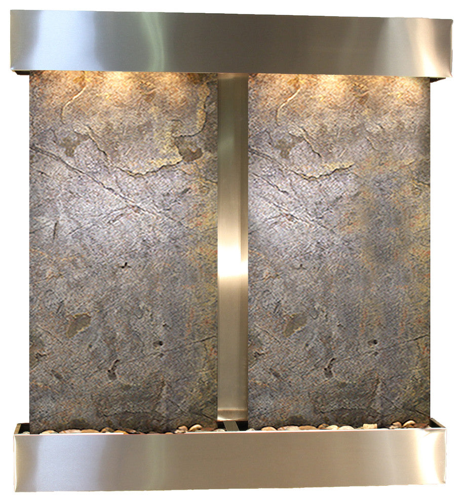Aspen Falls Water Fountain, Green Featherstone, Stainless Steel, Square