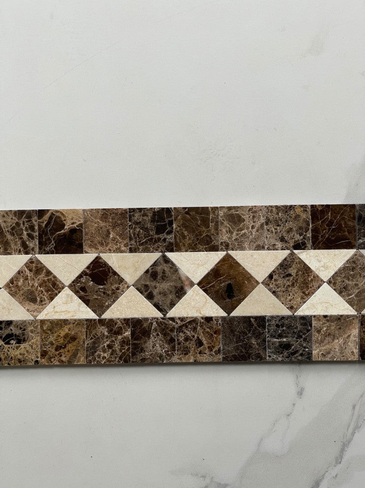 Crema Marfil Marble Classic Diamond Mosaic Border Listello Tile Polish, 1 sheet