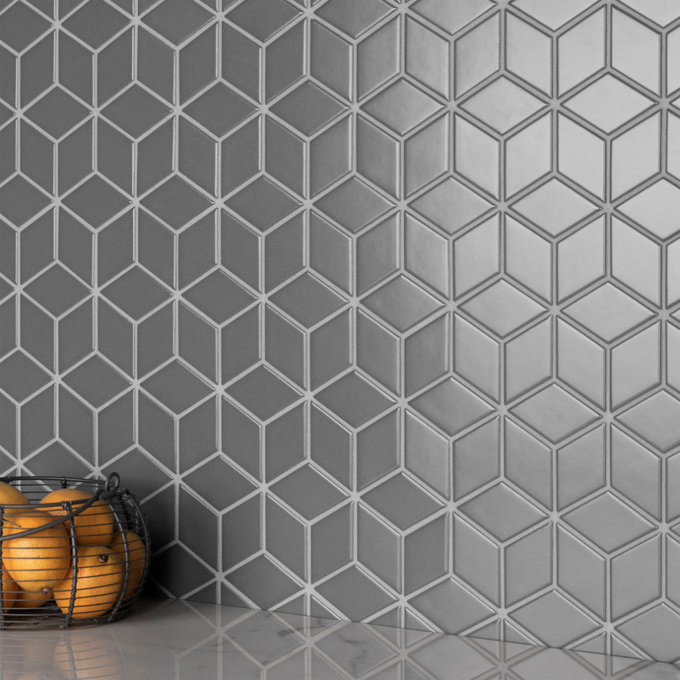 Metro Rhombus Mosaic Floor and Wall Tile, Matte Grey