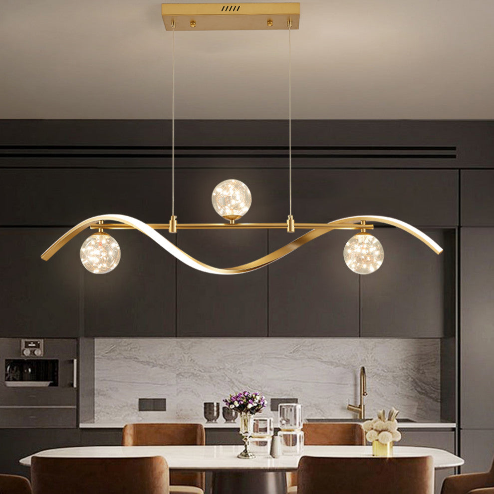 4-Light Linear Kitchen Island Lighting in Gold with Glass Globe Shade Dimmable