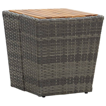 vidaXL Tea Table Patio End Table with Glass Top Coffee Table PE Rattan Gray