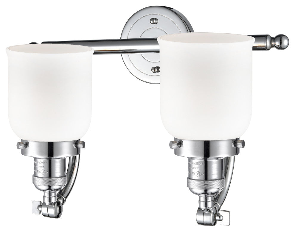 2-Light Small Bell 18" Bath Fixture, Polished Chrome, Glass: Matte White Cased