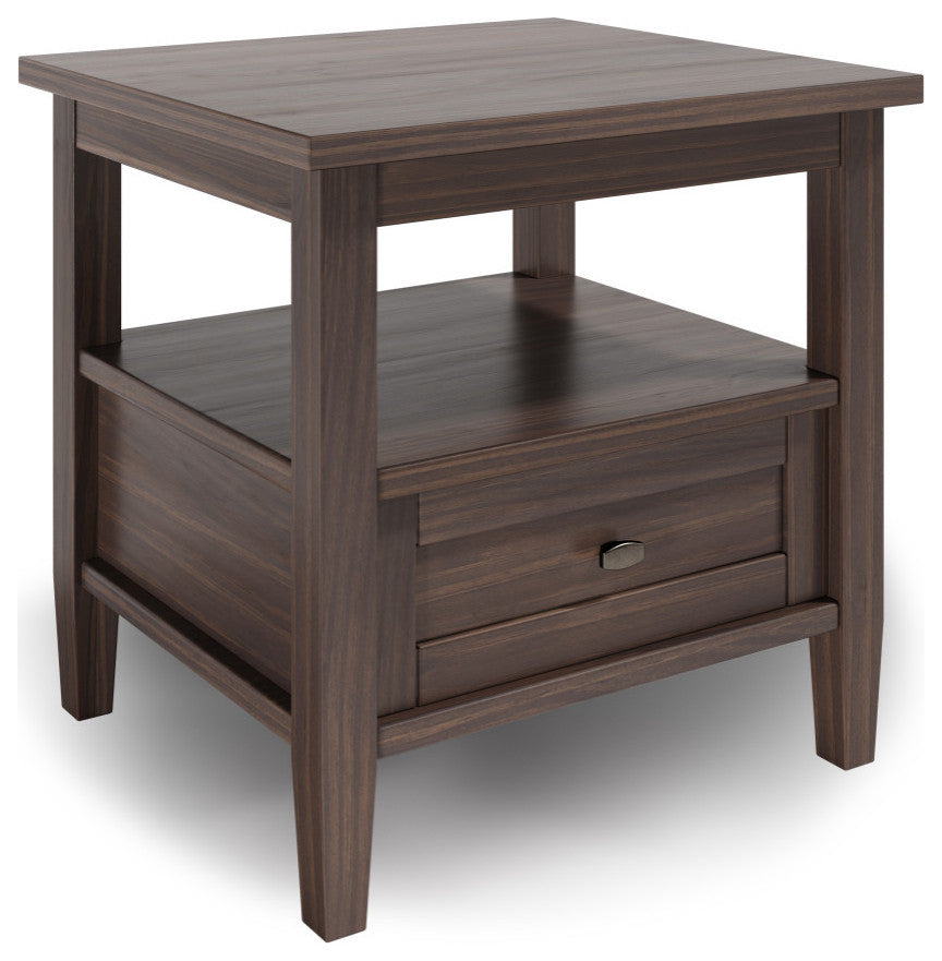 Warm Shaker Solid Wood 20" Rustic End Side Table, Warm Walnut Brown