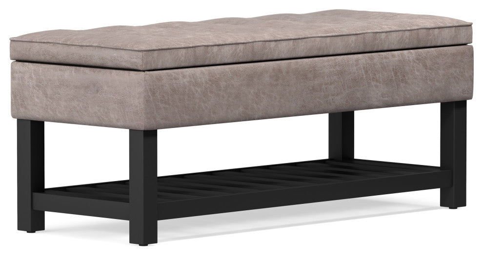 Cosmopolitan Storage Ottoman Bench With Open Bottom, Distressed Gray Taupe Faux Leather