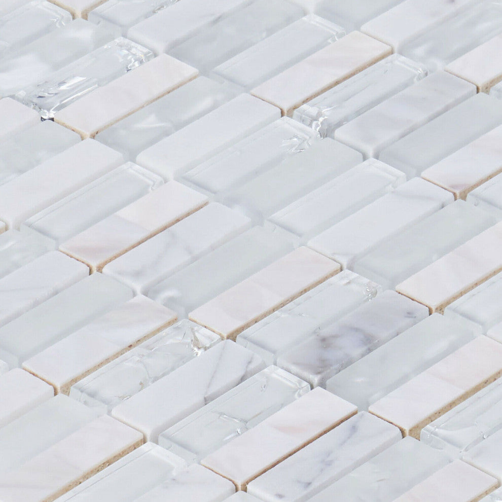 Modket White Crackle Glass Mother of Pearl Shell Stone Mosaic Backsplash TDH8MDR