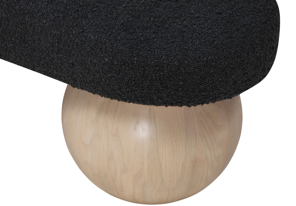 Meridian Furniture Bowie Boucle Fabric Upholstered Bench, Black, Natural Finish
