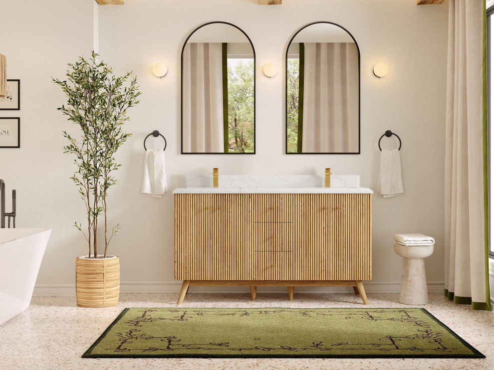 Pasadena Oak 60" Double Bathroom Vanity, White 1.5" Empira Quartz