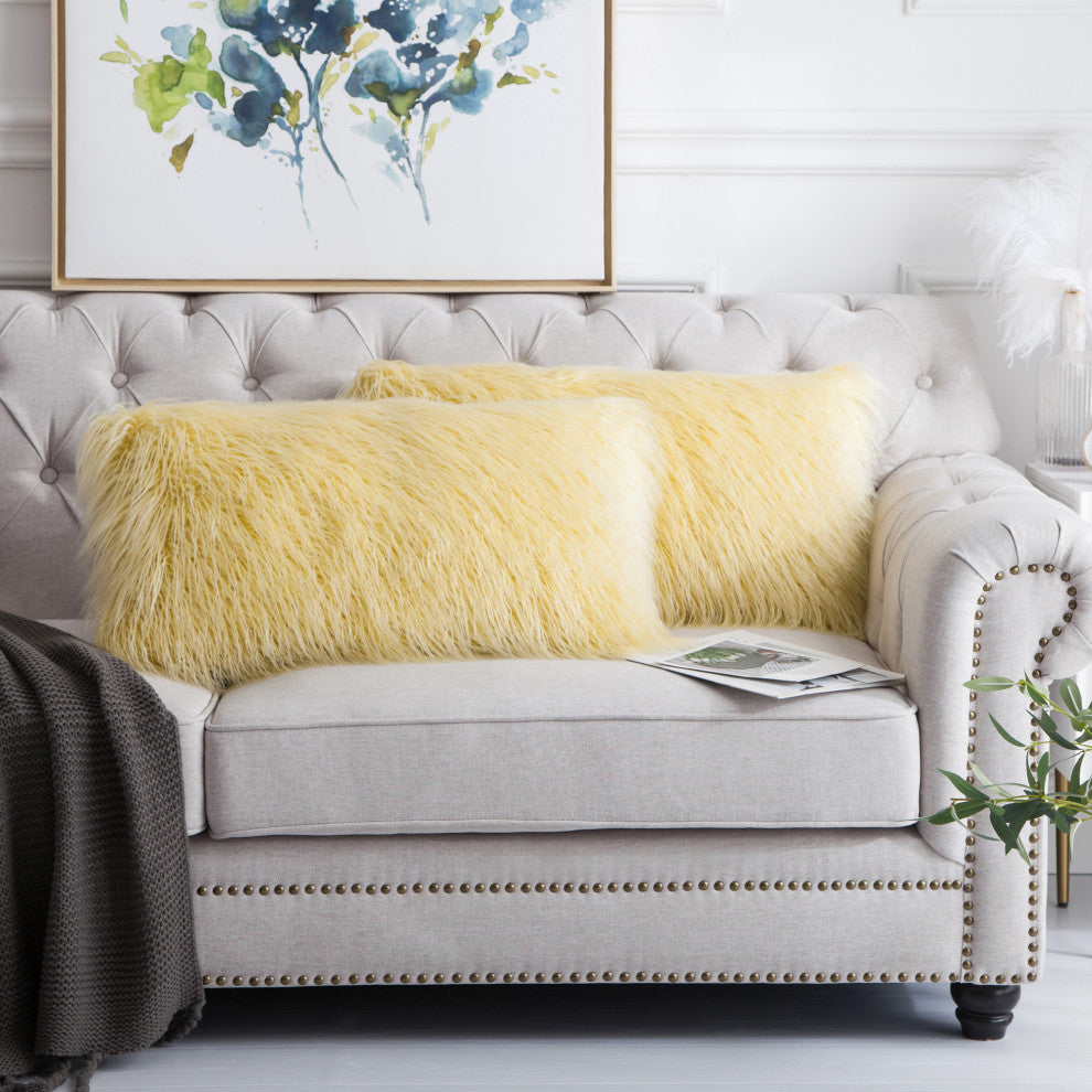 Mongolian Faux Fur Pillow Shell Set, Pineapple Slice, 14"x26"