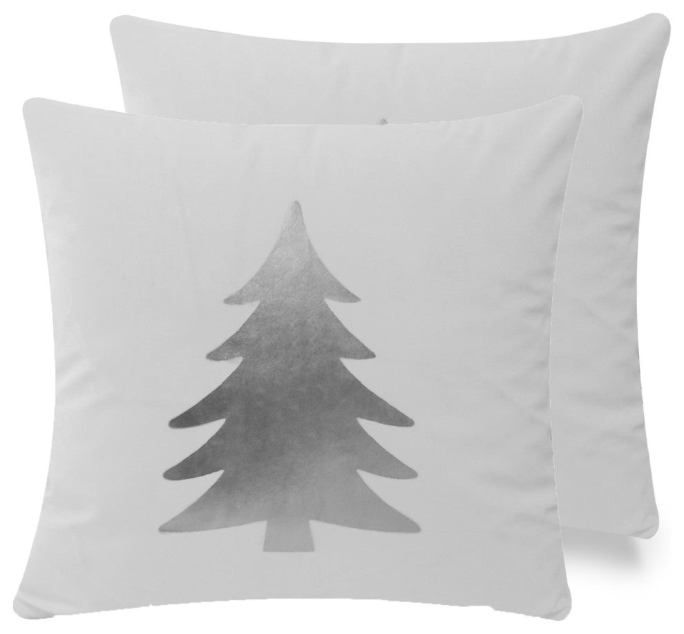 Christmas Icons Throw Pillow Set of 2, Print Silver Tree