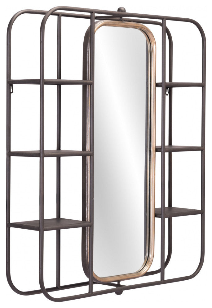 Industrial Gray Shelf With Gold Mirror