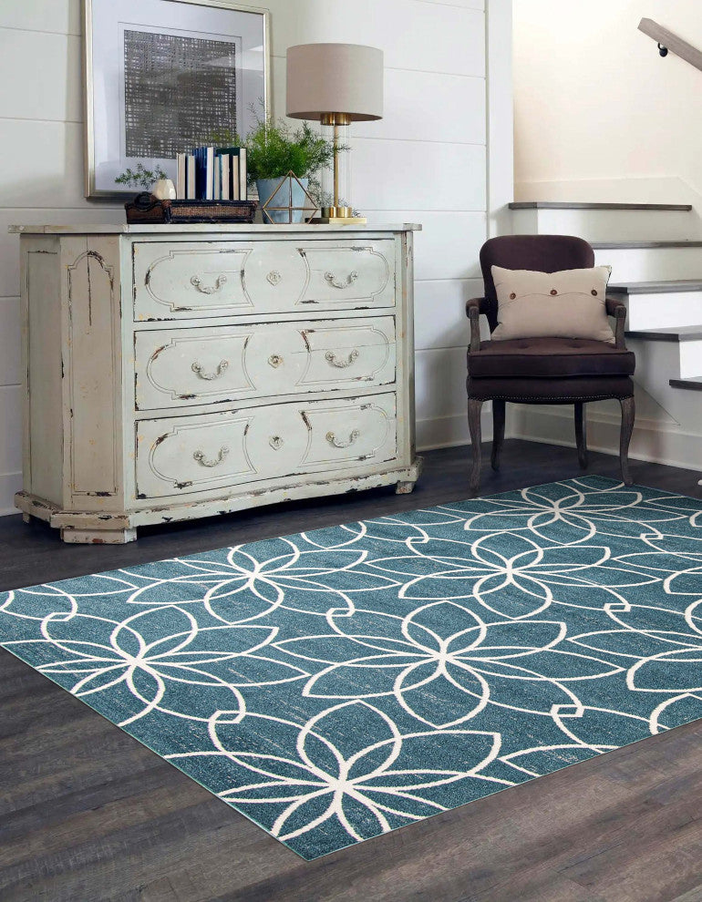Aqua Terali Area Rug, Turquoise, 6'x9'