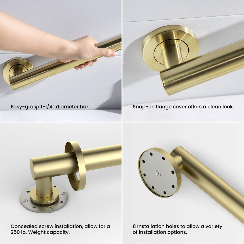 36" Stainless Steel Bathroom Safety Grab Bar, Brushed Gold