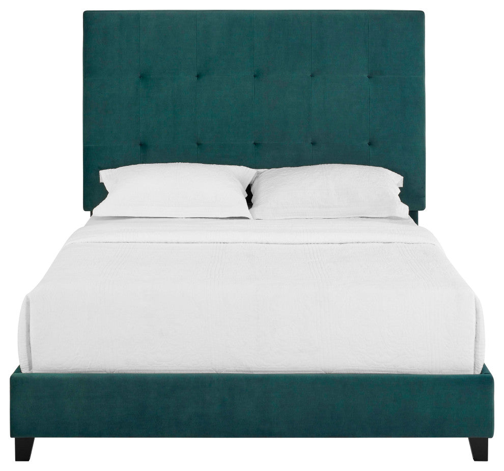 Legends Home Queen Size Green Velvet Tufted Upholstered Platform Bed