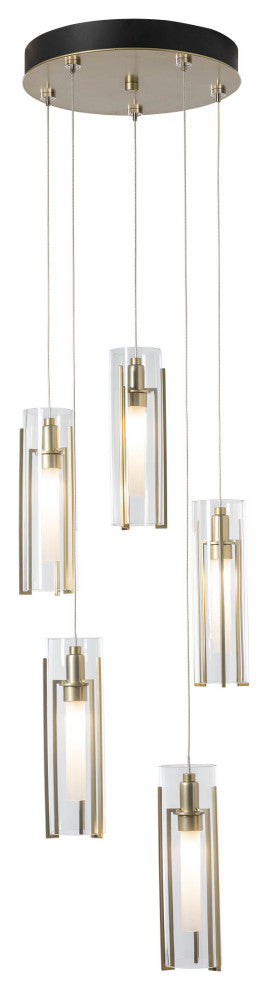 Exos Glass 5-Light Pendant Modern Brass, Clear Glass