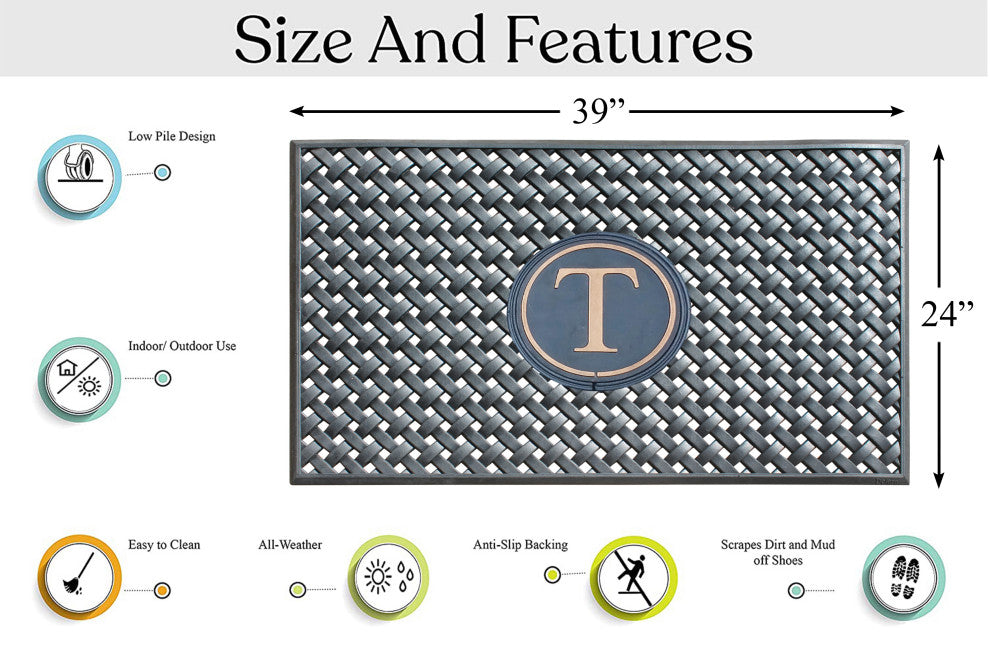 A1HC 100% Rubber Monogrammed Heavy Duty Durable Doormat 24"x39" T