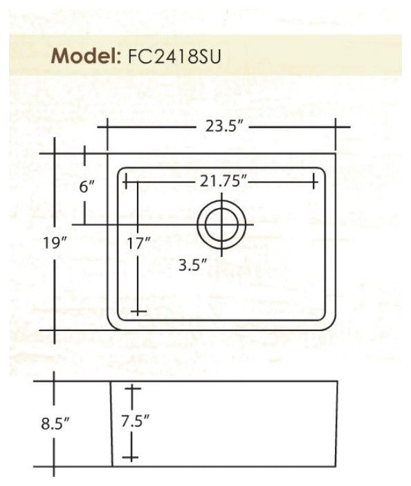 Fine Fixtures White Fireclay Farmhouse Butler Kitchen Sink, 23.5"