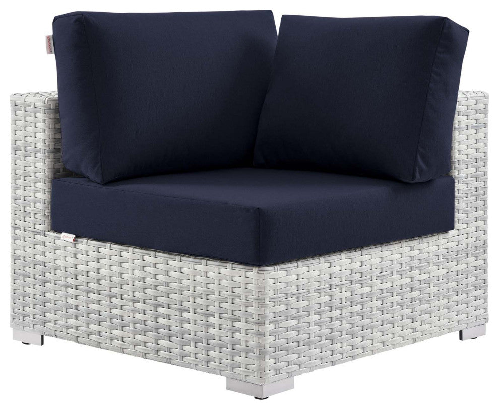 Lounge Sectional Sofa Chair Set, Rattan, Wicker, Gray Blue Navy, Outdoor