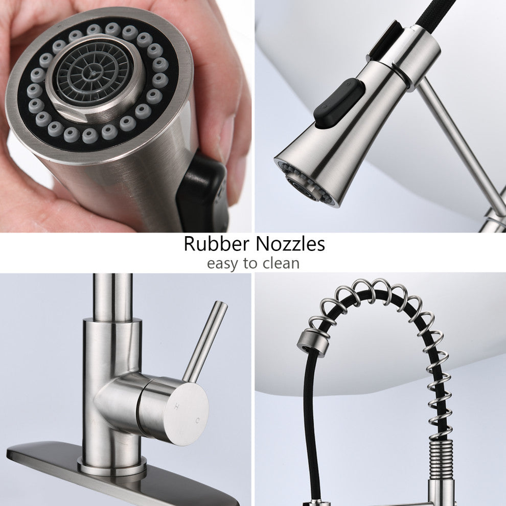 Commercial Modern Single Handle Spring High Arc Kitchen Faucet, Brushed Nickel
