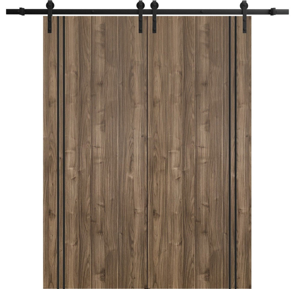 Sturdy Double Barn Door 60 x 96 with | Planum 0016 Walnut with  | 13FT