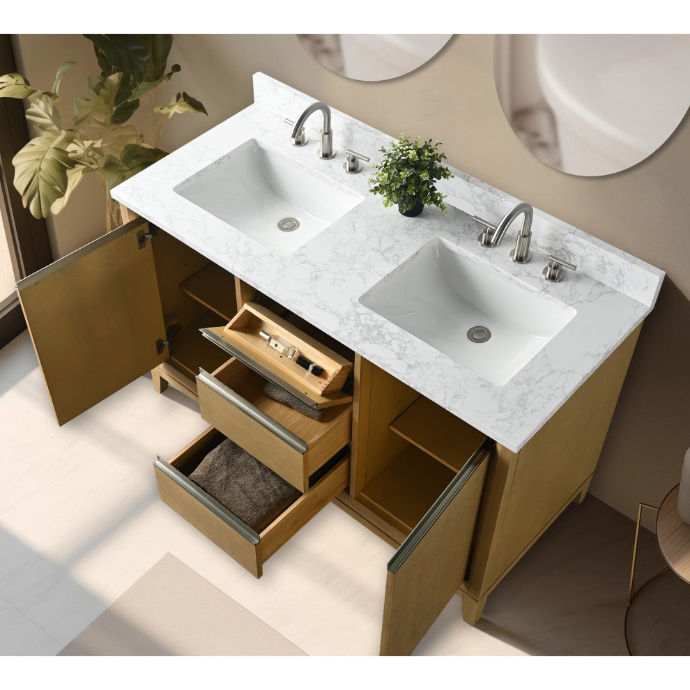 Vanity Art Bathroom Vanity With Sink, Natural Oak, 54" Double