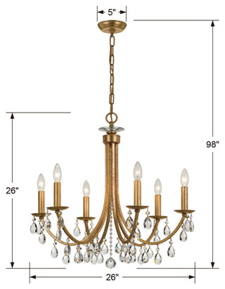 Bridgehampton 6 Light Chandelier in Antique Gold with Hand Cut Crystal