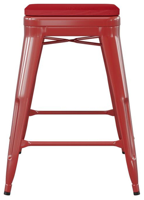 Kai Commercial Grade 24" High Metal Indoor-Outdoor Counter Height Stool, Red/Red