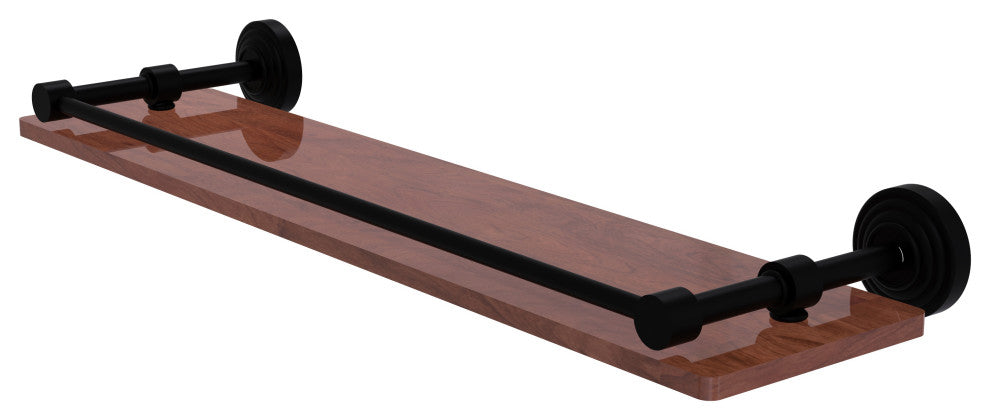 Waverly Place 22" Solid Wood Shelf with Gallery Rail, Matte Black