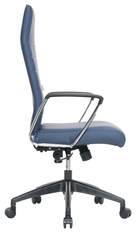 LeisureMod Hilton Modern High Back Leather Conference Office Chair, Navy Blue