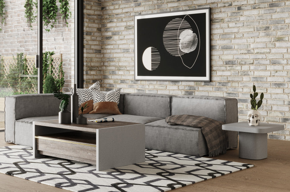 Modrest Melbost Modern Dark Gray Concrete and Walnut Coffee Table