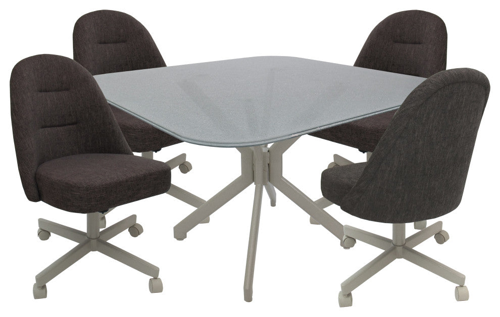 M-235 Dinette Swivel Metal Caster Chairs - Clear Glass, Sanora Brown - Beige, Cr