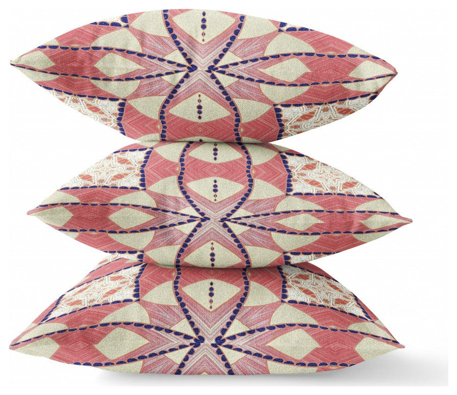 16" Red White Cosmic Circle Boho Suede Throw Pillow
