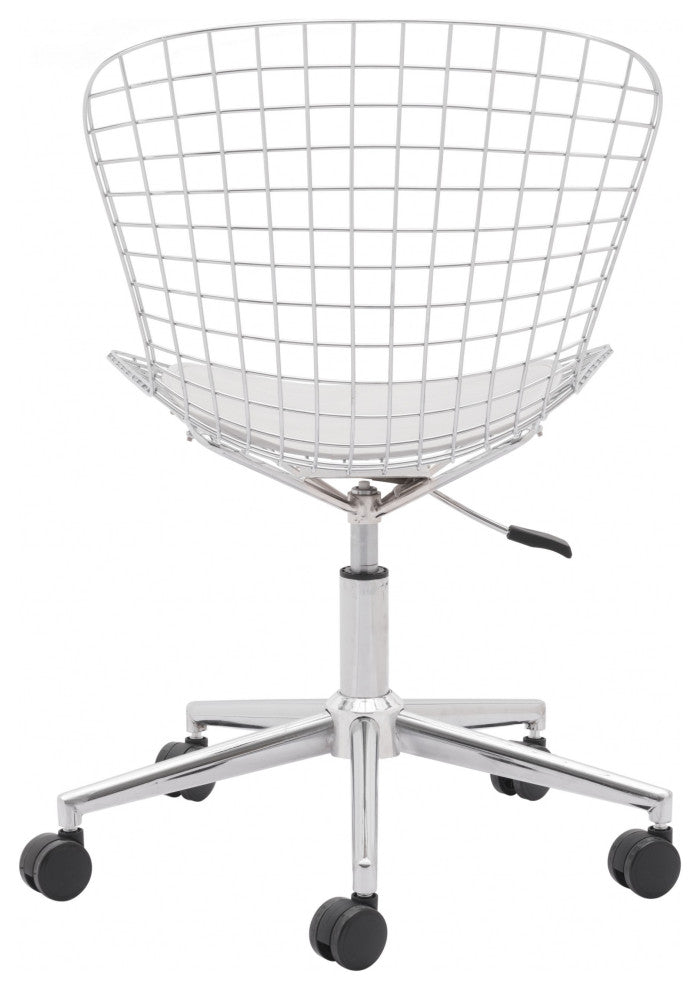 Chrome Wire Grid White Cushion Desk Chair
