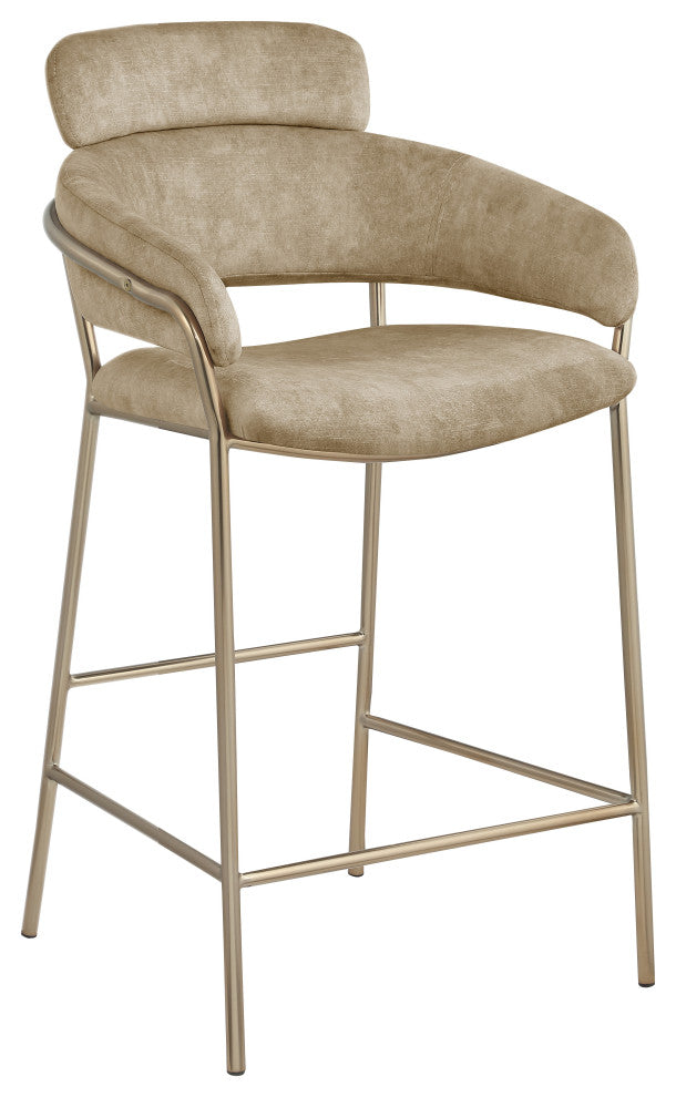 Yara Beige Velvet Upholstered Counter Stool, Beige