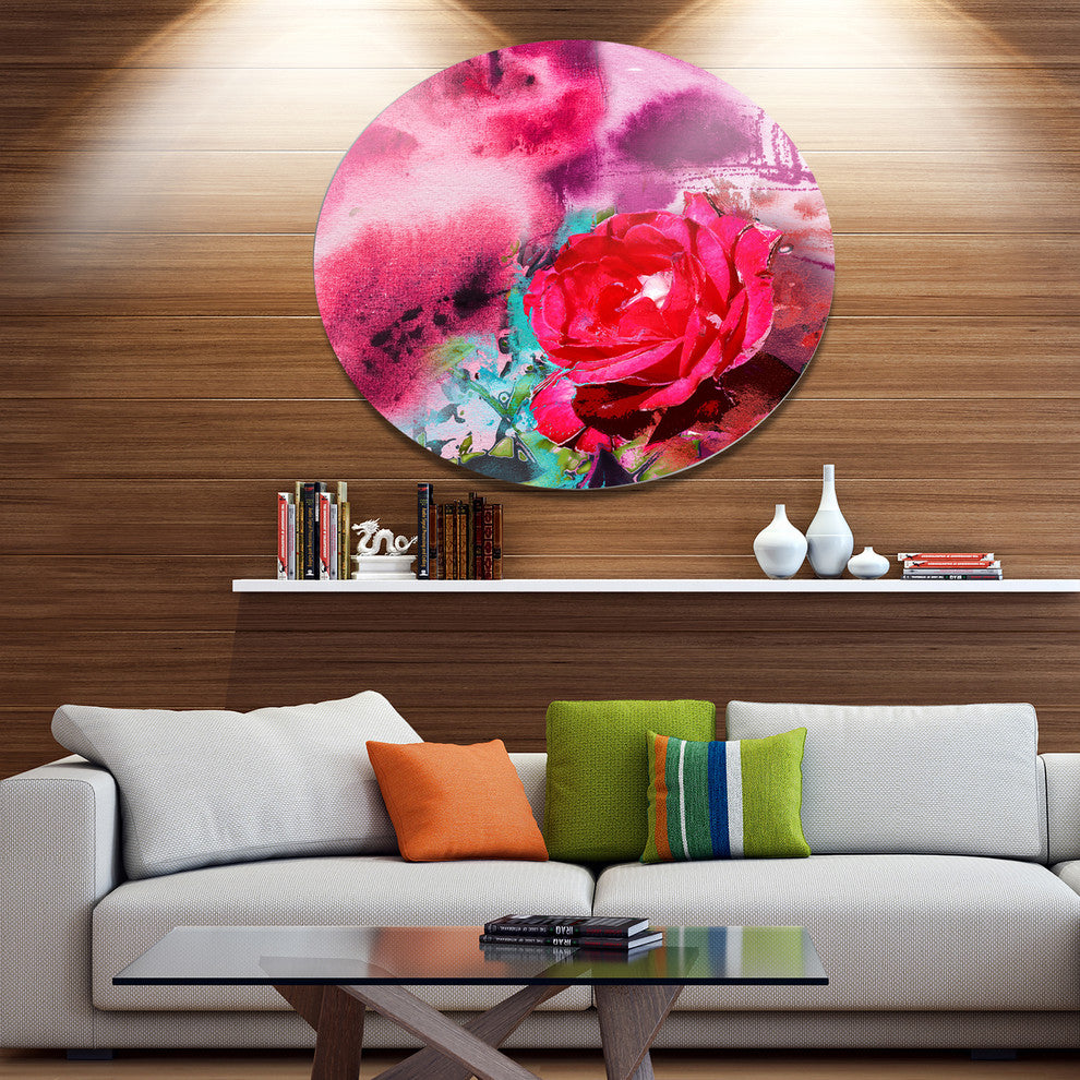 Red Rose On Abstract Paper, Floral Round Wall Art, 11"