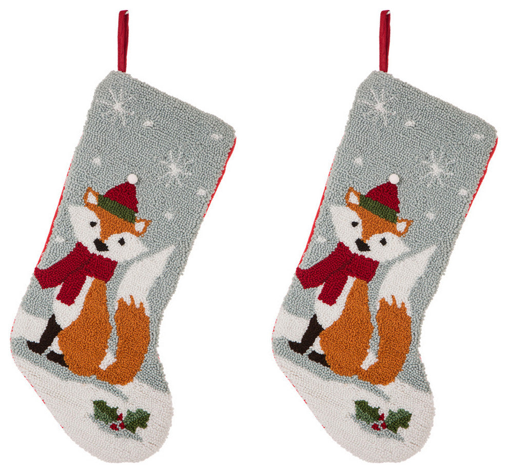 Set of 2 Hooked Stocking, Fox