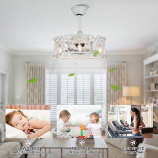 20" Distressed White Ceiling Fan, Metal Caged Fan Light w Remote