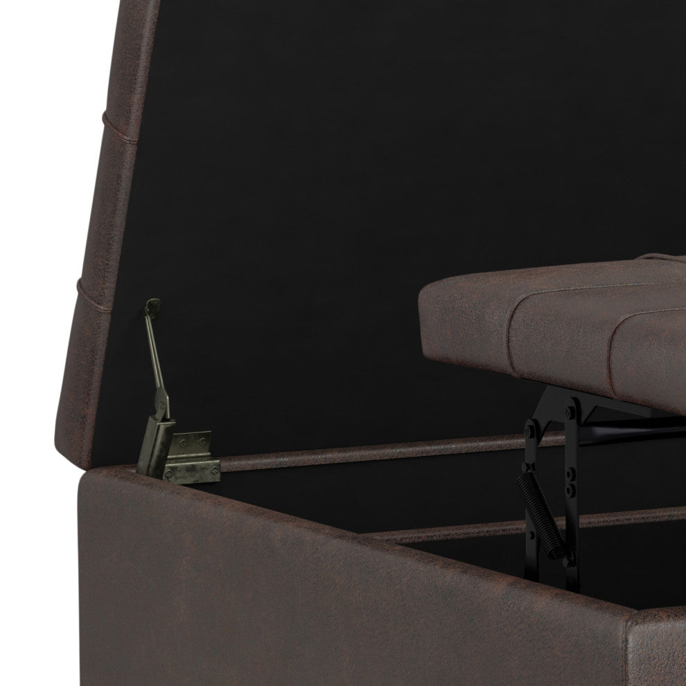 Harrison Large Square Coffee Table Storage Ottoman, Distressed Brown