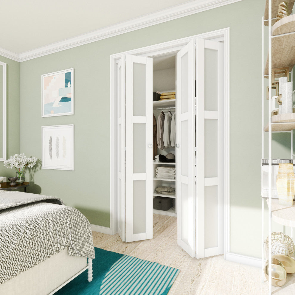 3-lite Frosted Glass Bi-Fold Door with Installation Hardware Kit, 24"w X 78"h