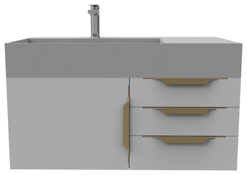 CastelloUSA Amazon 36" Wall Mount Vanity Set, Gray, Gray Top, Gold Handles