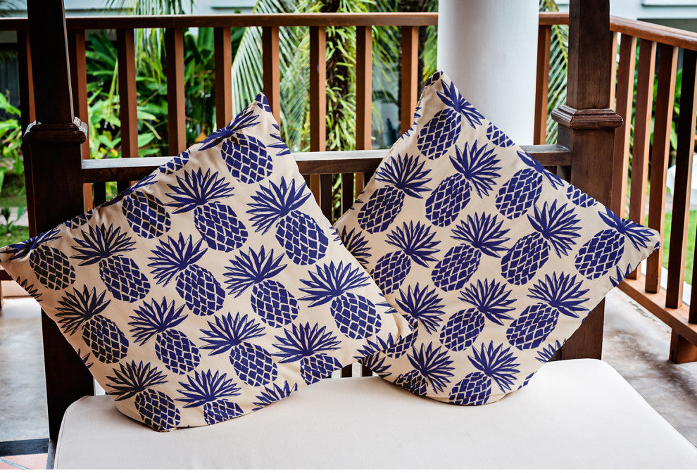 20" x 20" Pineapple Stripes Indoor/Outdoor Polyester Throw Pillow, Indigo Blue