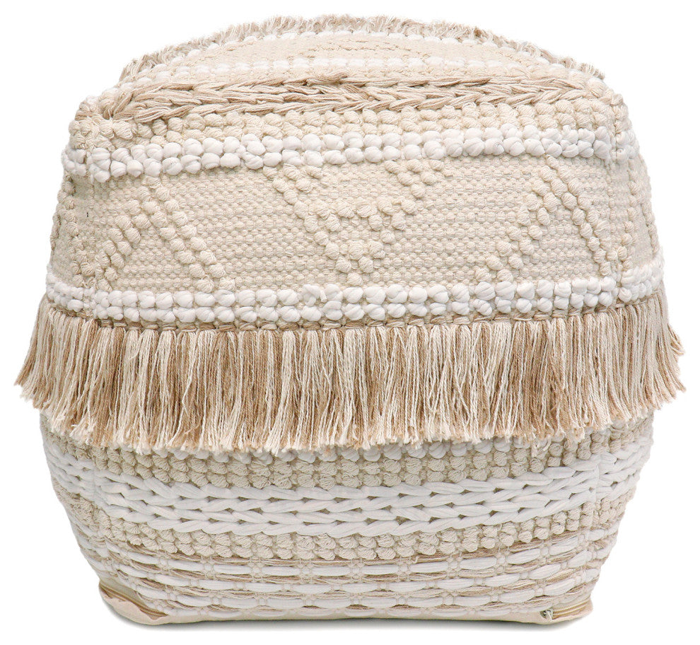 Pasargad Home Grand Canyon Premium Cotton Pouf, Beige