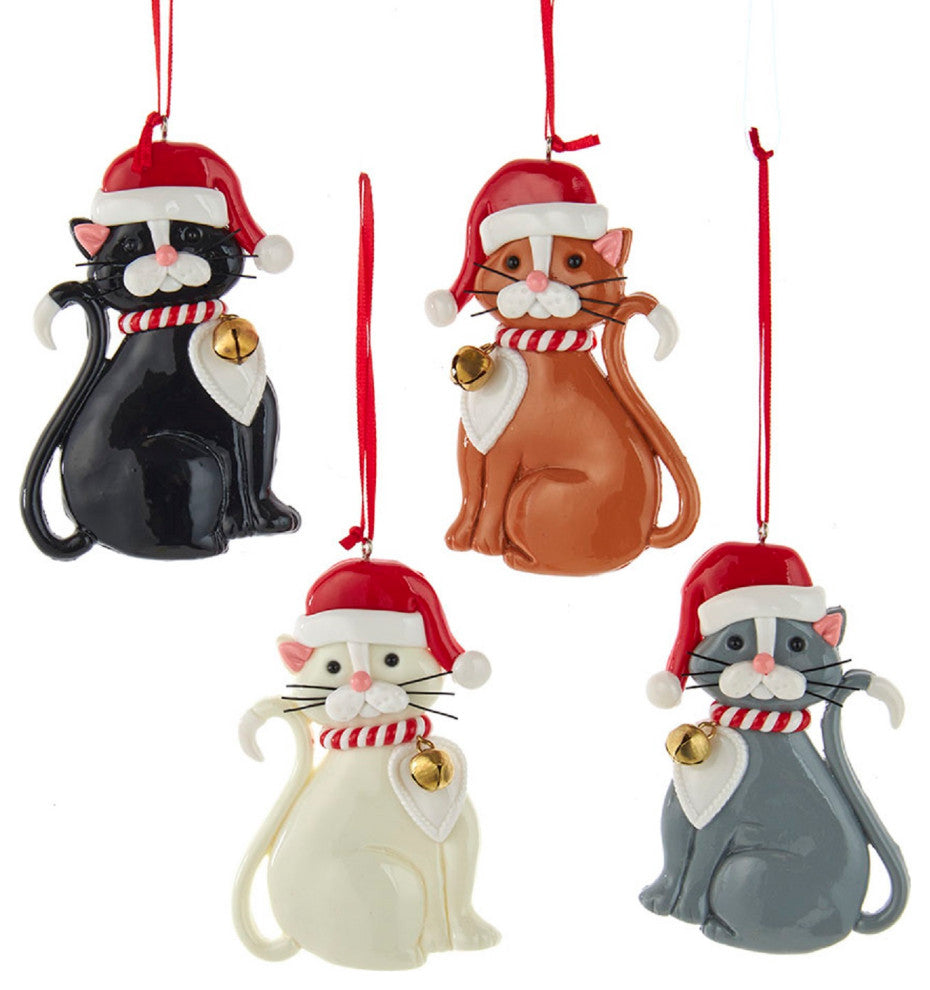 Christmas Kitty Cats with Jingle Bell Collar Christmas Holiday Ornament Set of
