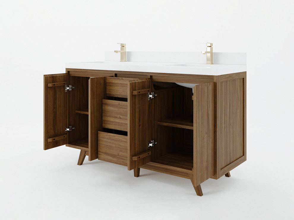 Madison Teak 60 Double Bathroom Vanity in Dark Natural 1.5" Empira Quartz