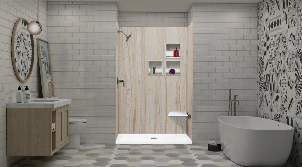 Transolid Linear 48"x32" Single Threshold Shower Base with a Center Drain, White, 60-in L X 36-in W