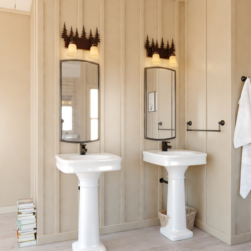 Bryce Bronze Rustic Bathroom Wall Fixture, Tree, 2-Light