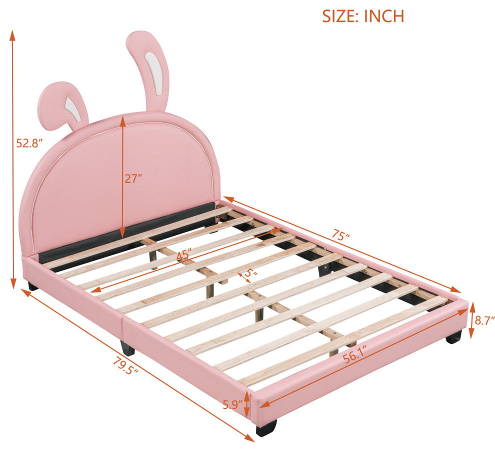 Gewnee Full Size Upholstered Leather Platform Bed with Rabbit Ornament