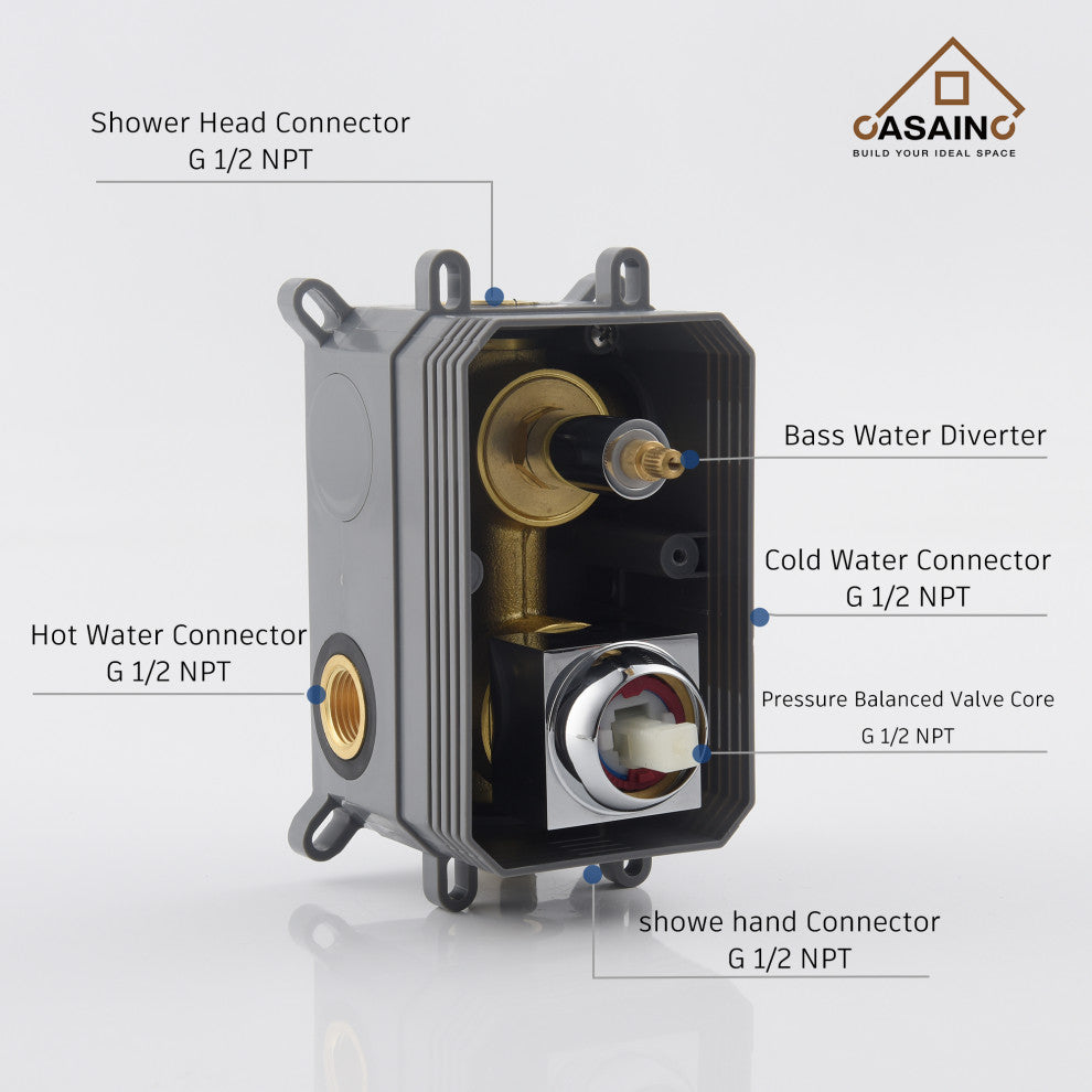 CASAINC 22" Wall Mounted Luxury Waterfall Shower System w Handheld Spray, Chrome