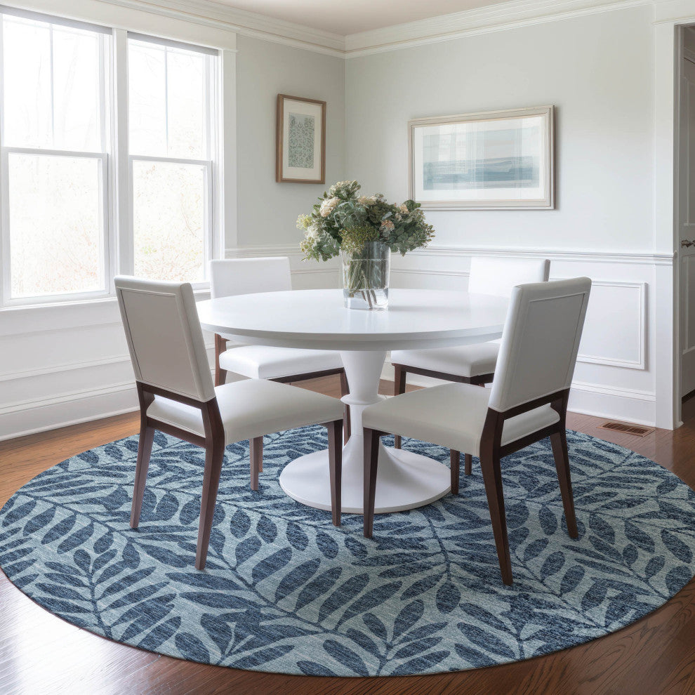 Addison Premium Washable Mayfield AMF111 Blue 8' x 8' Round Rug